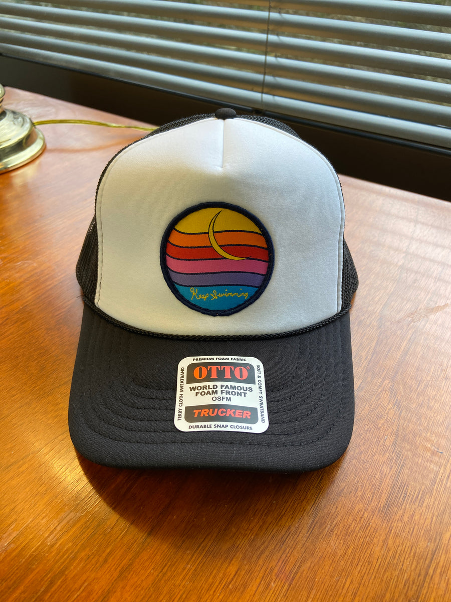 Black Foam Trucker Hat with Keep Swimming Patch