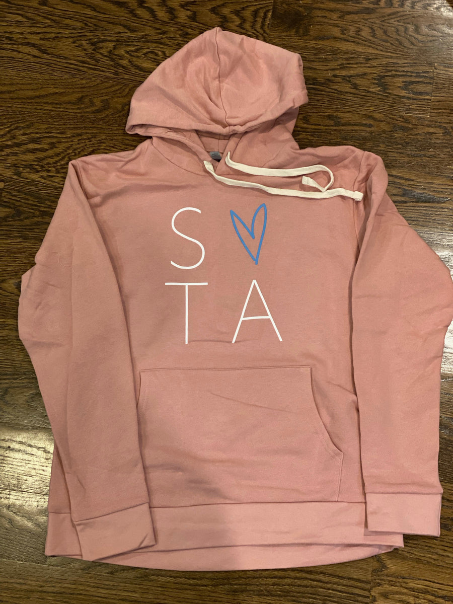 Share Love Hoodie in Pink with Blue Heart