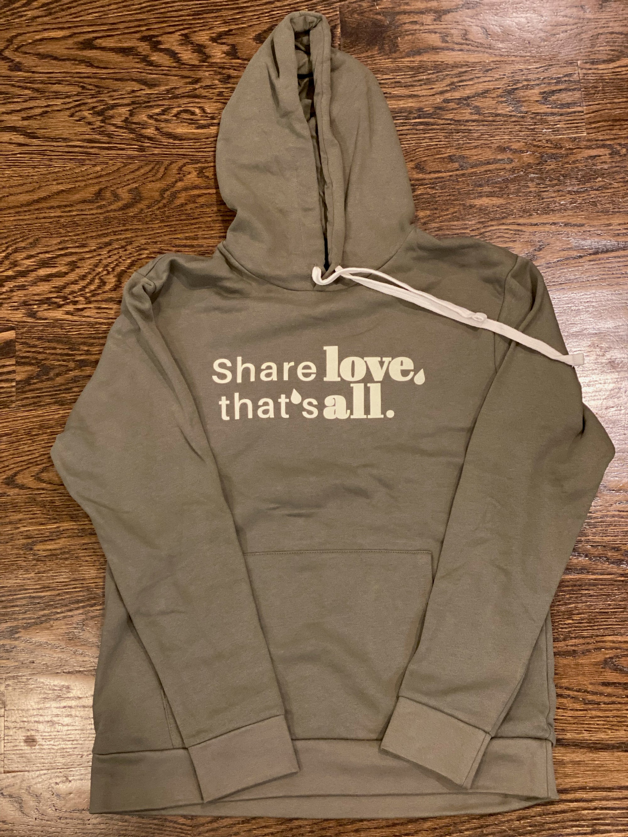 Share Love Hoodie in Pink with Blue Heart